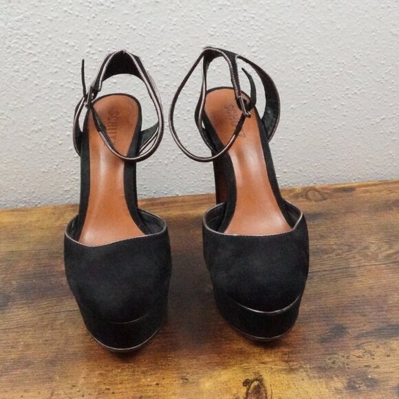 Schultz Platform Heels Womens 9B Black Leather Sole - Picture 1 of 13